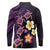 Hawaiian Turtles and Plumeria Long Sleeve Polo Shirt Polynesian Art Tribal Tattoo Deep Violet Color