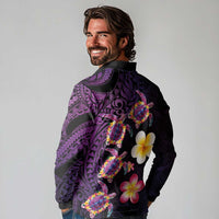 Hawaiian Turtles and Plumeria Long Sleeve Polo Shirt Polynesian Art Tribal Tattoo Deep Violet Color LT03 - Polynesian Pride
