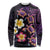 Hawaiian Turtles and Plumeria Long Sleeve Shirt Polynesian Art Tribal Tattoo Deep Violet Color