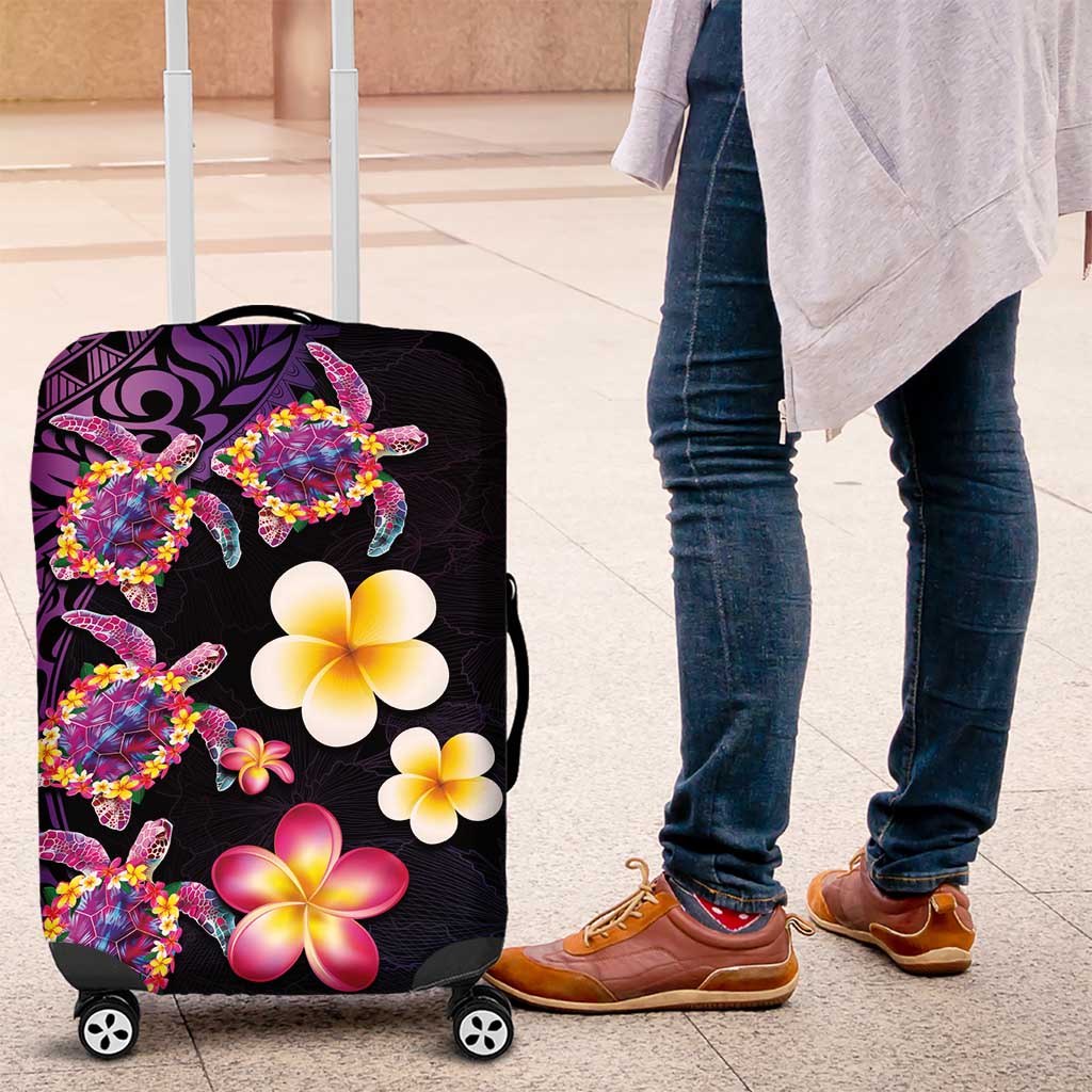 Hawaiian Turtles and Plumeria Luggage Cover Polynesian Art Tribal Tattoo Deep Violet Color