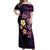 Hawaiian Turtles and Plumeria Off Shoulder Maxi Dress Polynesian Art Tribal Tattoo Deep Violet Color