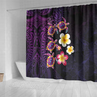 Hawaiian Turtles and Plumeria Shower Curtain Polynesian Art Tribal Tattoo Deep Violet Color