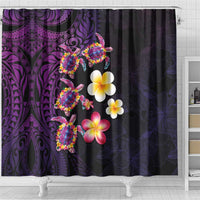 Hawaiian Turtles and Plumeria Shower Curtain Polynesian Art Tribal Tattoo Deep Violet Color