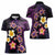 Hawaiian Turtles and Plumeria Women Polo Shirt Polynesian Art Tribal Tattoo Deep Violet Color