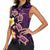 Hawaiian Turtles and Plumeria Women Sleeveless Polo Shirt Polynesian Art Tribal Tattoo Deep Violet Color