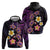 Hawaiian Turtles and Plumeria Zip Hoodie Polynesian Art Tribal Tattoo Deep Violet Color