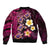 Hawaiian Turtles and Plumeria Bomber Jacket Polynesian Art Tribal Tattoo Cerise