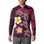 Hawaiian Turtles and Plumeria Button Sweatshirt Polynesian Art Tribal Tattoo Cerise