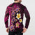 Hawaiian Turtles and Plumeria Button Sweatshirt Polynesian Art Tribal Tattoo Cerise