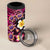 Hawaiian Turtles and Plumeria 4 in 1 Can Cooler Tumbler Polynesian Art Tribal Tattoo Cerise