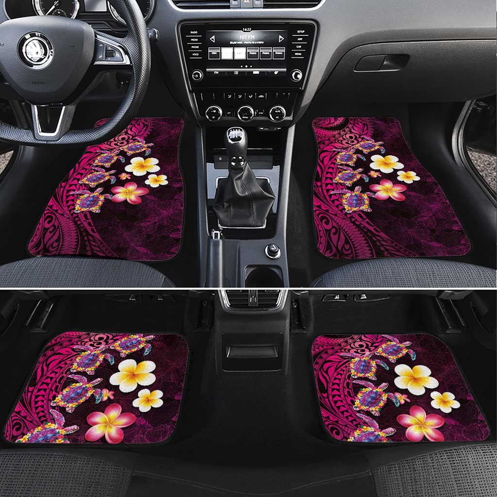 Hawaiian Turtles and Plumeria Car Mats Polynesian Art Tribal Tattoo Cerise