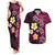 Hawaiian Turtles and Plumeria Couples Matching Tank Maxi Dress and Hawaiian Shirt Polynesian Art Tribal Tattoo Cerise