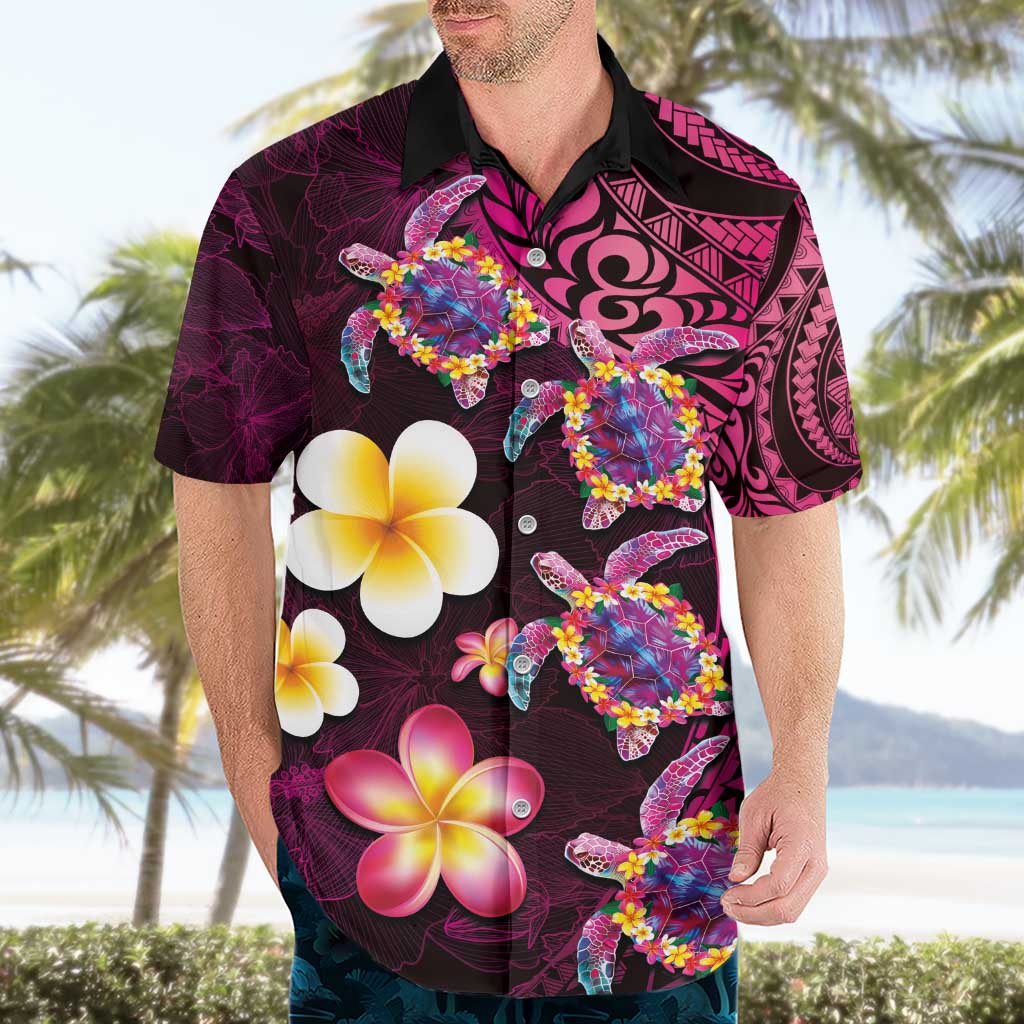 Hawaiian Turtles and Plumeria Hawaiian Shirt Polynesian Art Tribal Tattoo Cerise