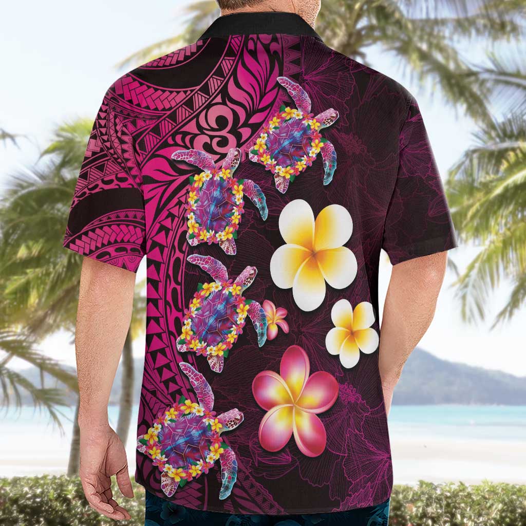 Hawaiian Turtles and Plumeria Hawaiian Shirt Polynesian Art Tribal Tattoo Cerise
