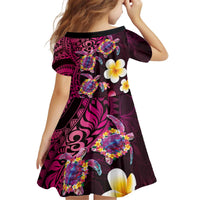 Hawaiian Turtles and Plumeria Kid Short Sleeve Dress Polynesian Art Tribal Tattoo Cerise LT03 - Polynesian Pride