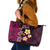 Hawaiian Turtles and Plumeria Leather Tote Bag Polynesian Art Tribal Tattoo Cerise