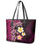 Hawaiian Turtles and Plumeria Leather Tote Bag Polynesian Art Tribal Tattoo Cerise