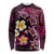 Hawaiian Turtles and Plumeria Long Sleeve Shirt Polynesian Art Tribal Tattoo Cerise