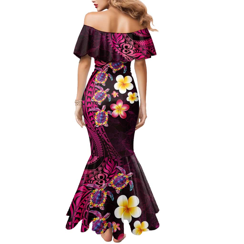 Hawaiian Turtles and Plumeria Mermaid Dress Polynesian Art Tribal Tattoo Cerise LT03 - Polynesian Pride