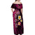 Hawaiian Turtles and Plumeria Off Shoulder Maxi Dress Polynesian Art Tribal Tattoo Cerise