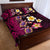 Hawaiian Turtles and Plumeria Quilt Bed Set Polynesian Art Tribal Tattoo Cerise