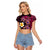 Hawaiian Turtles and Plumeria Raglan Cropped T Shirt Polynesian Art Tribal Tattoo Cerise