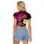 Hawaiian Turtles and Plumeria Raglan Cropped T Shirt Polynesian Art Tribal Tattoo Cerise