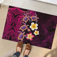 Hawaiian Turtles and Plumeria Rubber Doormat Polynesian Art Tribal Tattoo Cerise