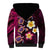 Hawaiian Turtles and Plumeria Sherpa Hoodie Polynesian Art Tribal Tattoo Cerise