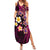 Hawaiian Turtles and Plumeria Summer Maxi Dress Polynesian Art Tribal Tattoo Cerise