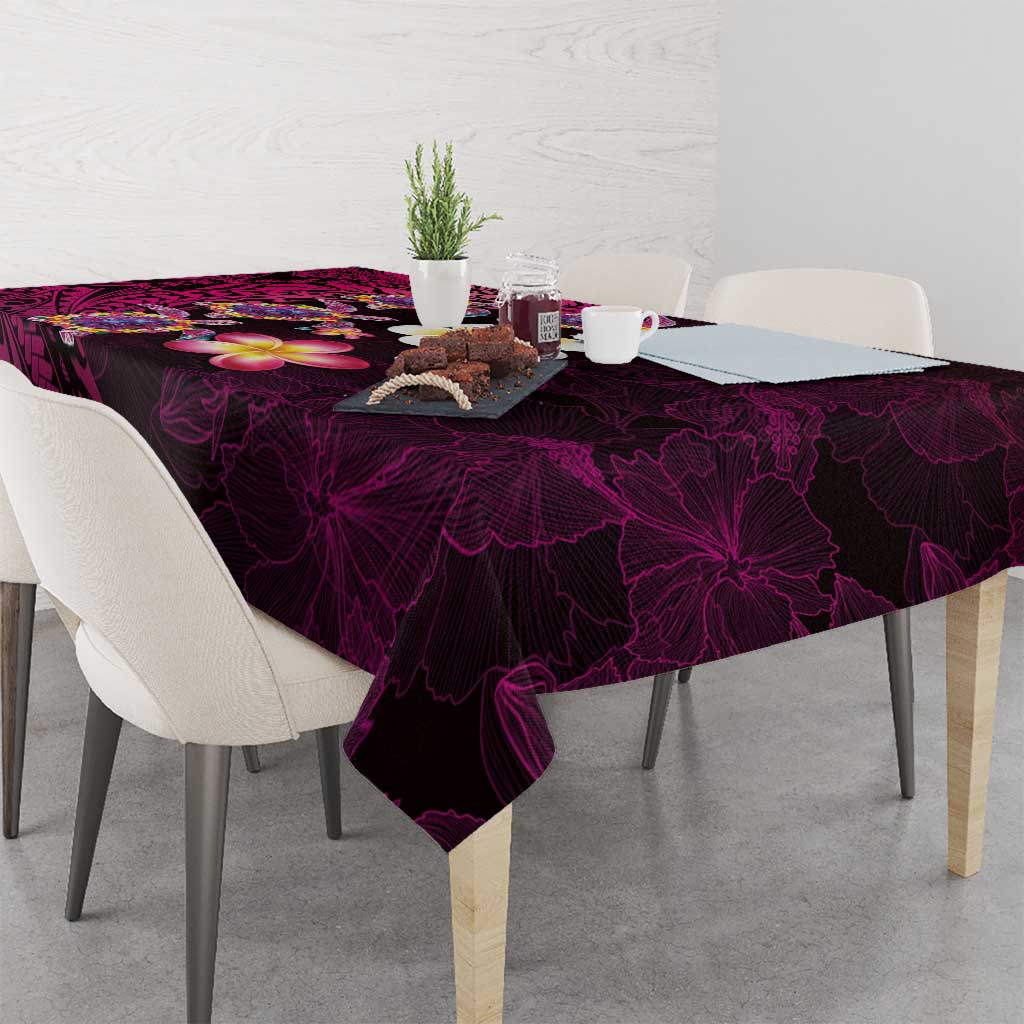 Hawaiian Turtles and Plumeria Tablecloth Polynesian Art Tribal Tattoo Cerise