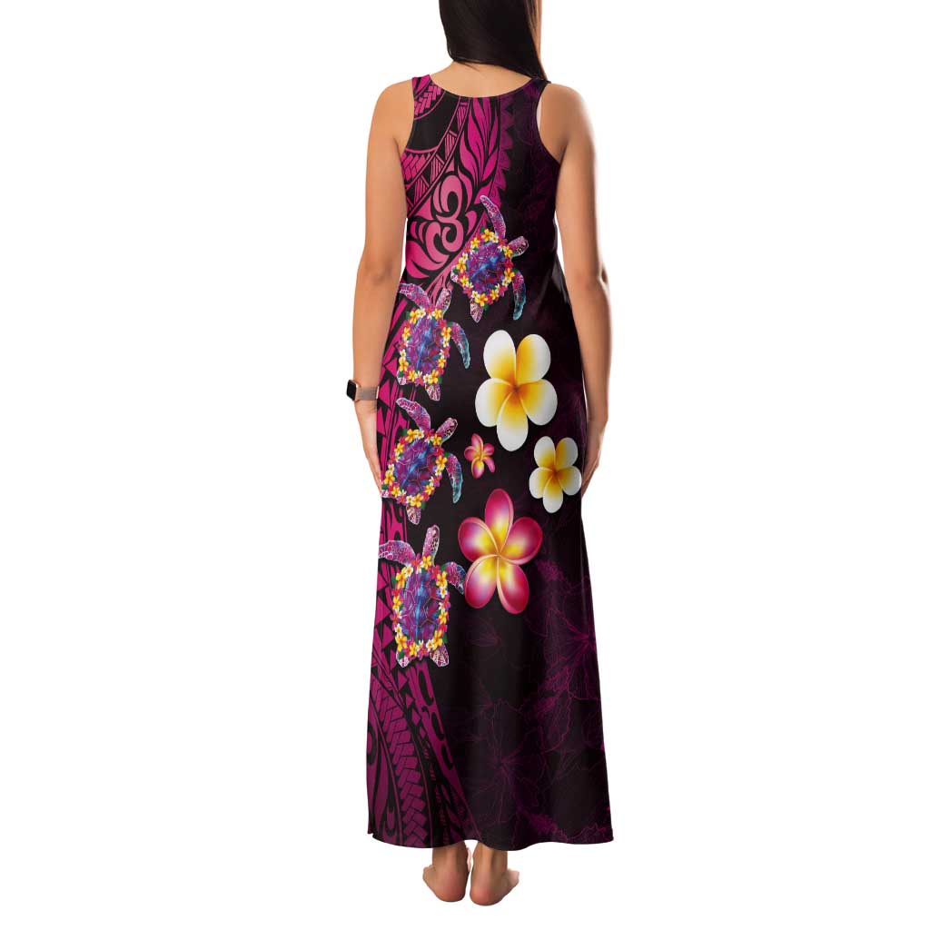 Hawaiian Turtles and Plumeria Tank Maxi Dress Polynesian Art Tribal Tattoo Cerise LT03 - Polynesian Pride