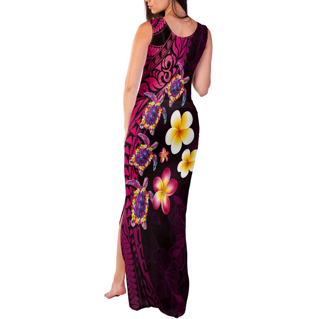 Hawaiian Turtles and Plumeria Tank Maxi Dress Polynesian Art Tribal Tattoo Cerise LT03 - Polynesian Pride