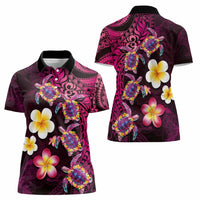 Hawaiian Turtles and Plumeria Women Polo Shirt Polynesian Art Tribal Tattoo Cerise LT03 - Polynesian Pride