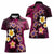 Hawaiian Turtles and Plumeria Women Polo Shirt Polynesian Art Tribal Tattoo Cerise