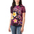 Hawaiian Turtles and Plumeria Women Polo Shirt Polynesian Art Tribal Tattoo Cerise