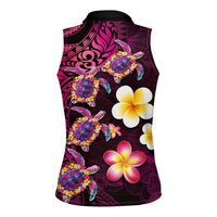 Hawaiian Turtles and Plumeria Women Sleeveless Polo Shirt Polynesian Art Tribal Tattoo Cerise LT03 - Polynesian Pride