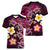 Hawaiian Turtles and Plumeria Women V-Neck T-Shirt Polynesian Art Tribal Tattoo Cerise