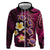 Hawaiian Turtles and Plumeria Zip Hoodie Polynesian Art Tribal Tattoo Cerise