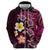 Hawaiian Turtles and Plumeria Zip Hoodie Polynesian Art Tribal Tattoo Cerise