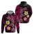 Hawaiian Turtles and Plumeria Zip Hoodie Polynesian Art Tribal Tattoo Cerise