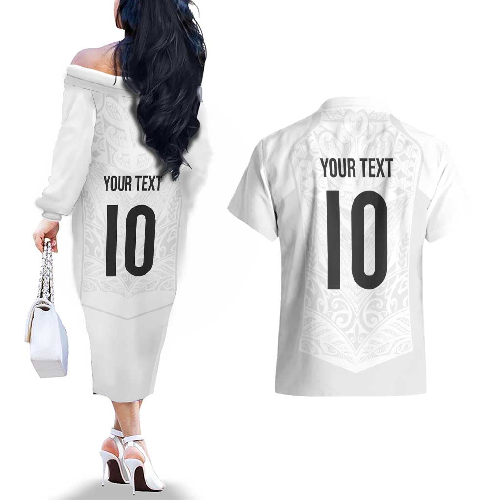 Custom New Zealand Football Couples Matching Off The Shoulder Long Sleeve Dress and Hawaiian Shirt The Whites-Sporty T90 Style LT03 - Polynesian Pride