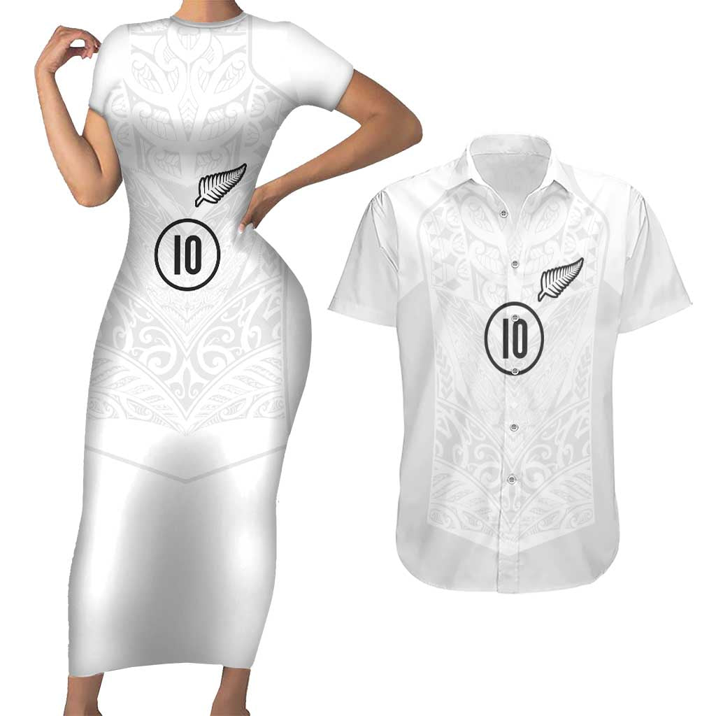 Custom New Zealand Football Couples Matching Short Sleeve Bodycon Dress and Hawaiian Shirt The Whites-Sporty T90 Style - Polynesian Pride