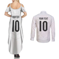 Custom New Zealand Football Couples Matching Summer Maxi Dress and Long Sleeve Button Shirt The Whites-Sporty T90 Style LT03 - Polynesian Pride