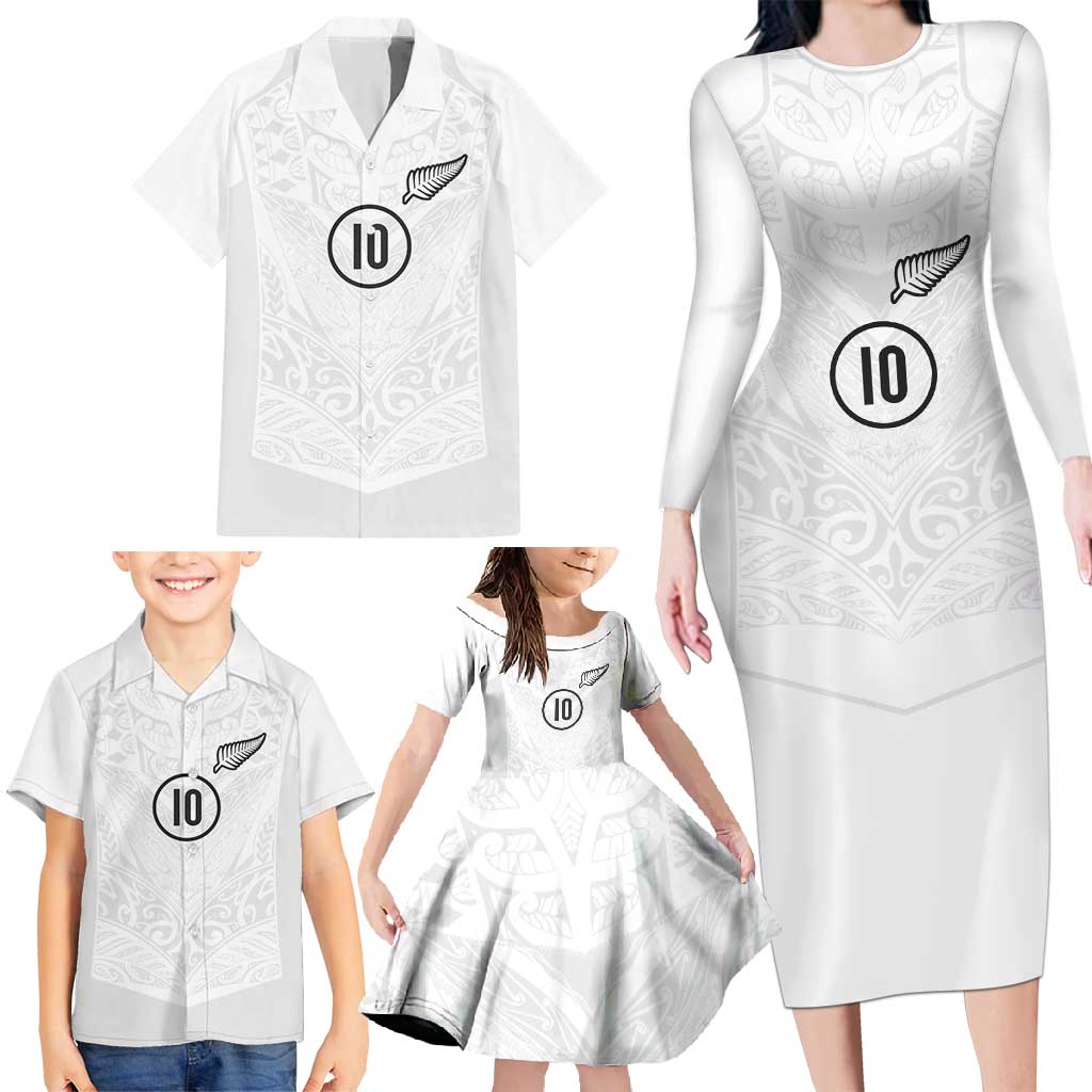 Custom New Zealand Football Family Matching Long Sleeve Bodycon Dress and Hawaiian Shirt The Whites-Sporty T90 Style LT03 - Polynesian Pride