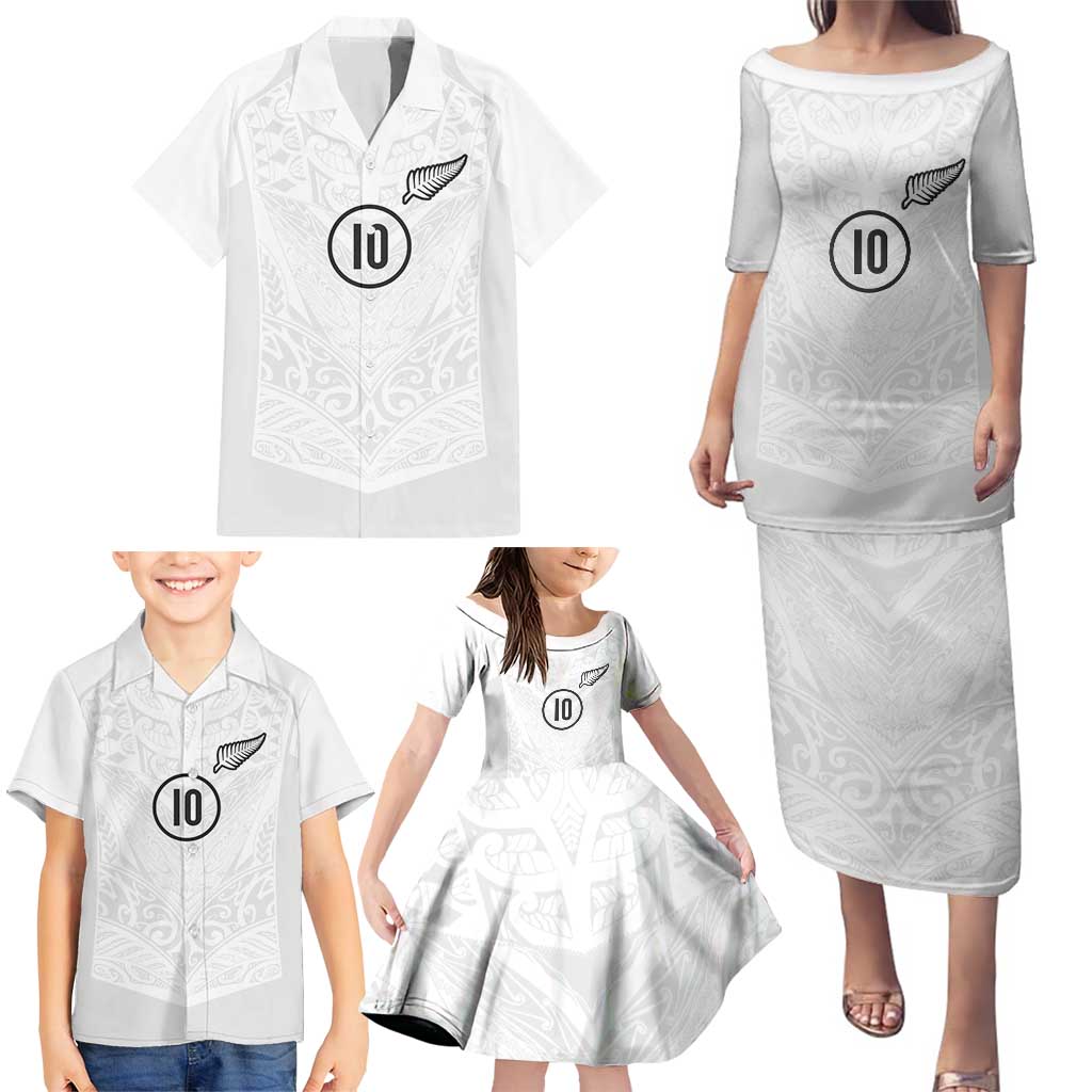 Custom New Zealand Football Family Matching Puletasi and Hawaiian Shirt The Whites-Sporty T90 Style - Polynesian Pride