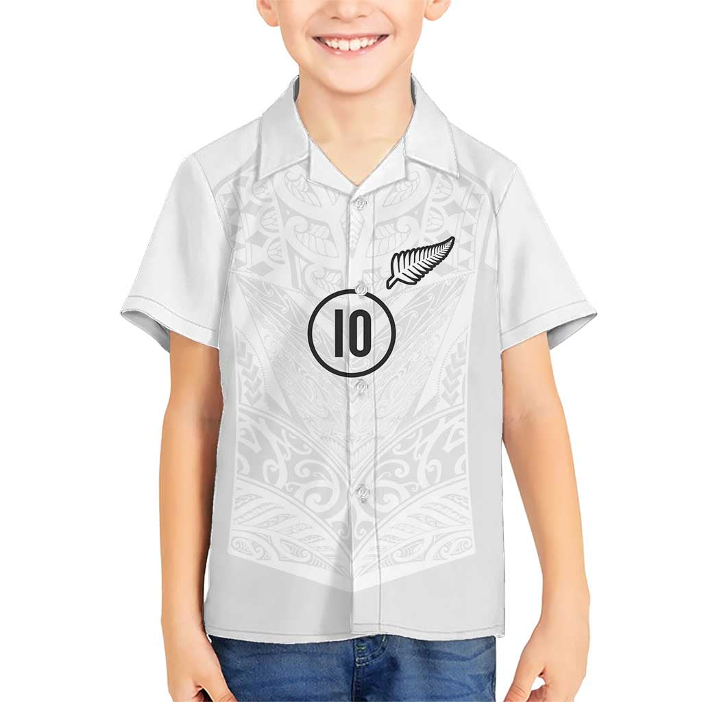 Custom New Zealand Football Family Matching Short Sleeve Bodycon Dress and Hawaiian Shirt The Whites-Sporty T90 Style LT03 Son's Shirt White - Polynesian Pride