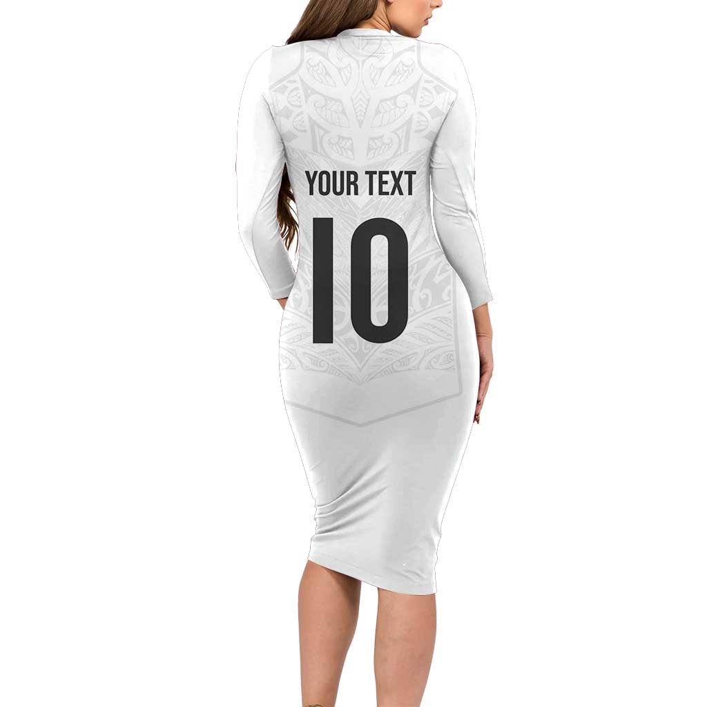 Custom New Zealand Football Long Sleeve Bodycon Dress The Whites-Sporty T90 Style LT03 - Polynesian Pride