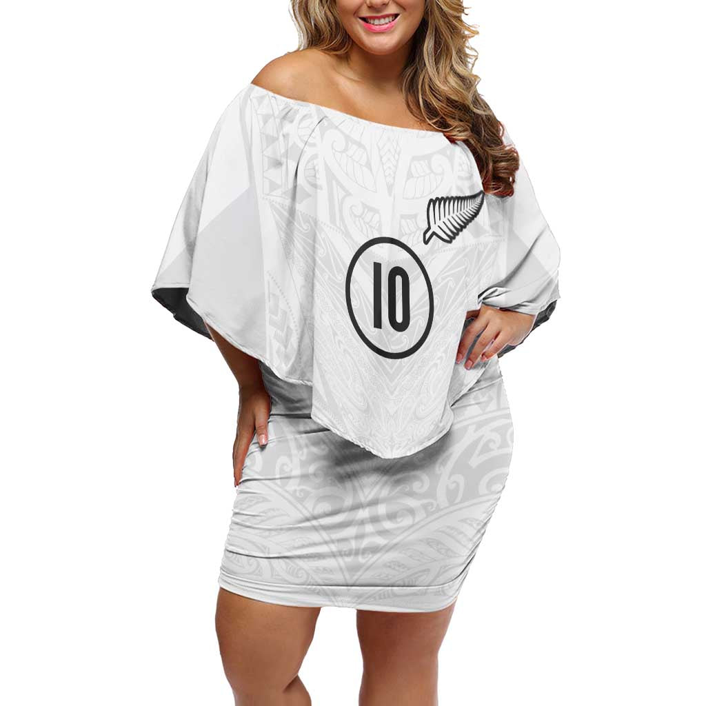 Custom New Zealand Football Off Shoulder Short Dress The Whites-Sporty T90 Style - Polynesian Pride
