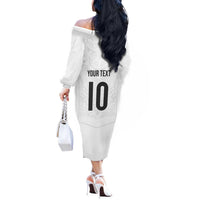 Custom New Zealand Football Off The Shoulder Long Sleeve Dress The Whites-Sporty T90 Style LT03 - Polynesian Pride